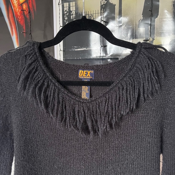 90s Vintage Fringe Trim Knit Sweater - Picture 2 of 6